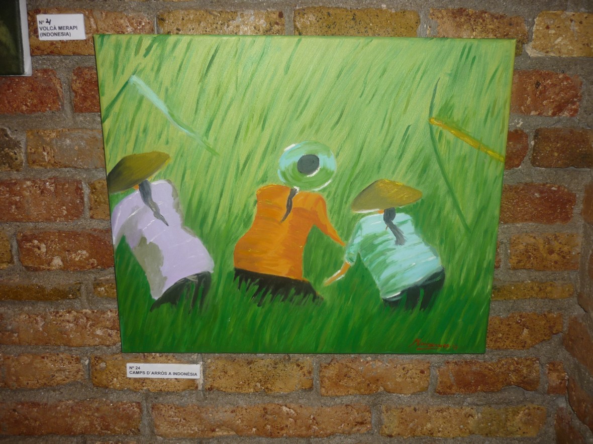 Cuadro de Pepita Manzanares de campos de arroz en Indonesia