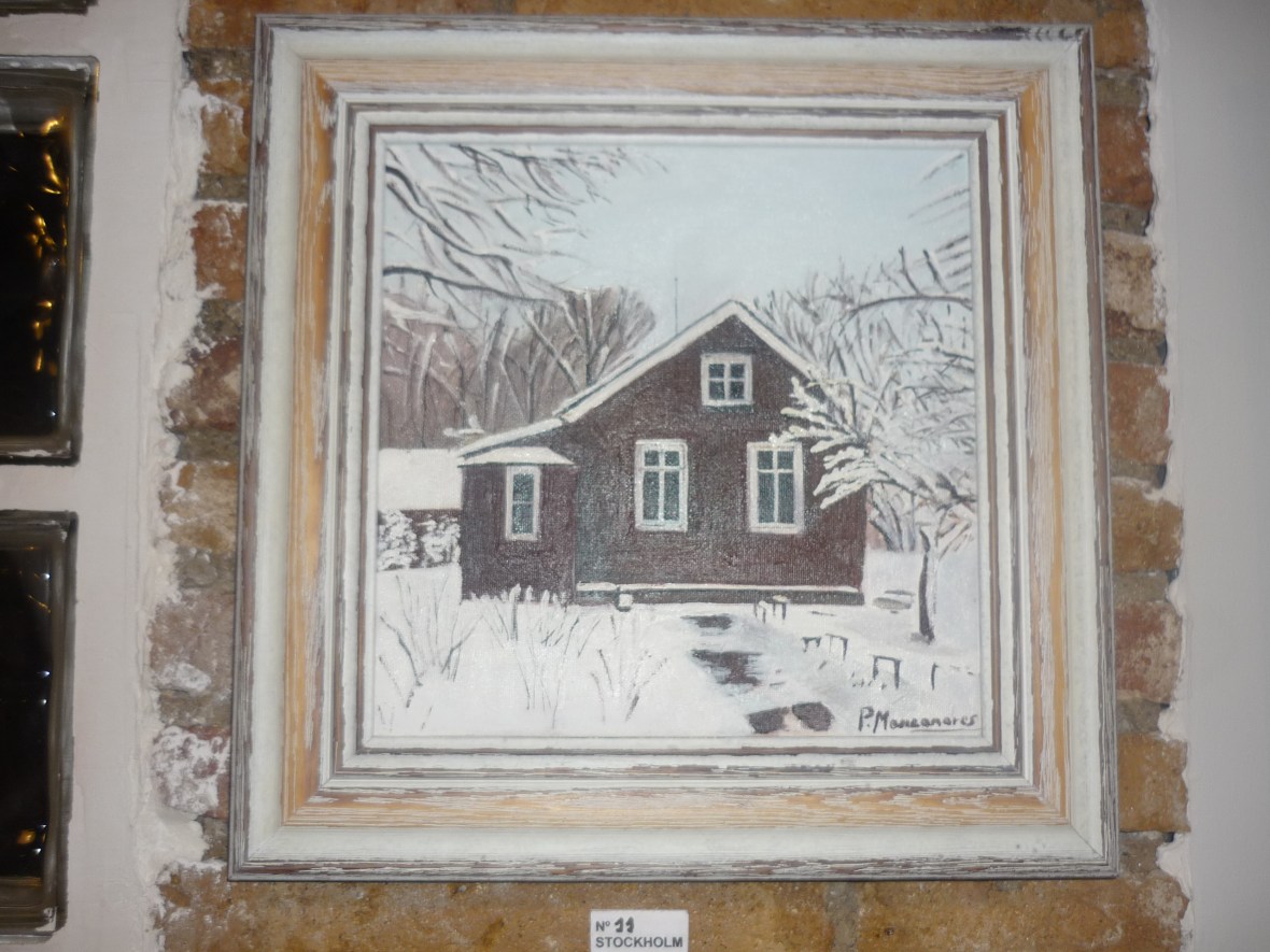 Cuadro de Pepita Manzanares sobre casa en Suecia.